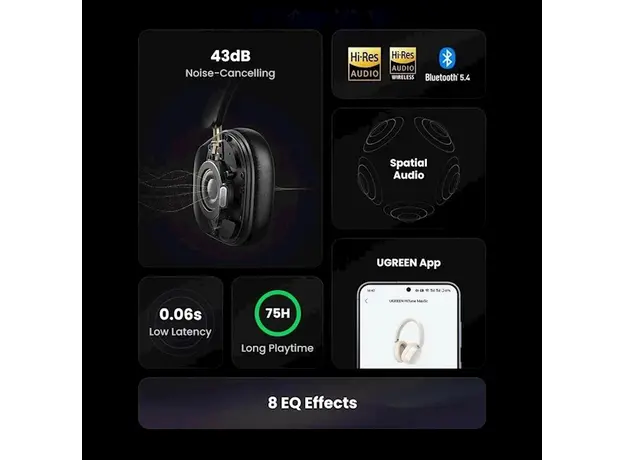 ყურსასმენი UGREEN HP203 (35757), Headset, Wireless, Bluetooth, Black, 5 image