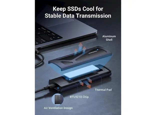 მყარი დისკის ქეისი UGREEN CM578(15512), M.2 NVMe SSD Enclosure Adapter, Grey, 3 image