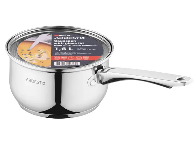 ქვაბი Ardesto Saucepan with glass lid Gemini Gourmet Spoleto, 1.6l, stainless steel, 5 image