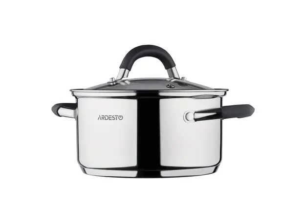 ქვაბი Ardesto Casserole with glass lid Gemini Salerno, 0.8l, stainless steel, silicone, 2 image
