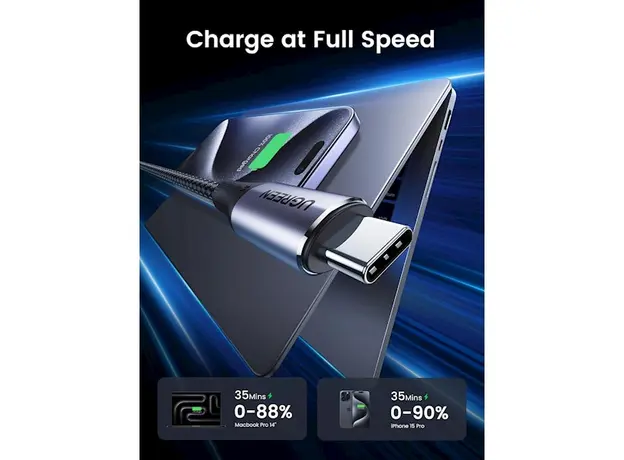 ვიდეო კაბელი UGREEN US355 (80150), 4K Video Cable , 100W Type-c To Type-c USB C To USB C 3.2 Gen 2 Cable, 1m, Black, 3 image