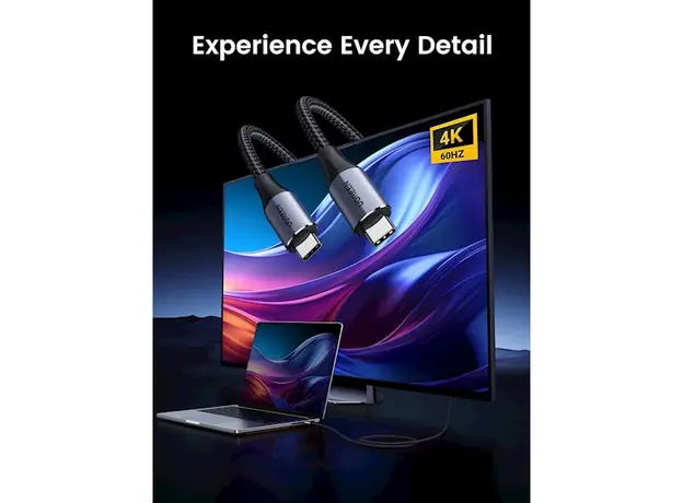 ვიდეო კაბელი UGREEN US355 (80150), 4K Video Cable , 100W Type-c To Type-c USB C To USB C 3.2 Gen 2 Cable, 1m, Black, 4 image