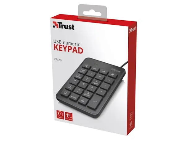 კლავიატურა TRUST PLUS XALAS USB NUMERIC KEYPAD 1.5m cable - black, 3 image