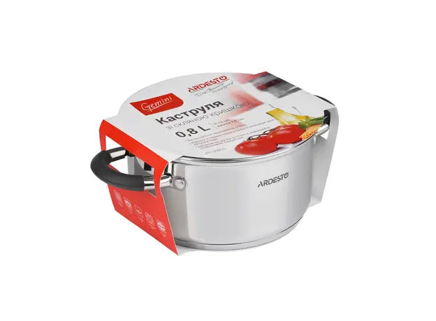 ქვაბი Ardesto Casserole with glass lid Gemini Salerno, 0.8l, stainless steel, silicone, 3 image