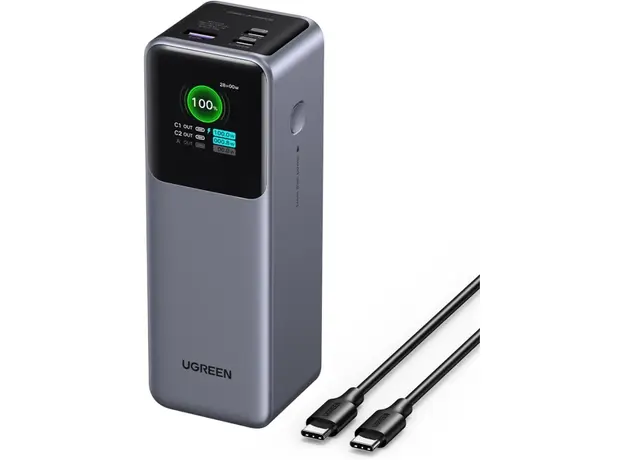 პორტატული დამტენი UGREEN PB722 (35525B) Nexode with Smart Digital Display, 25000mAh, Type-C, USB, Power Bank, Grey