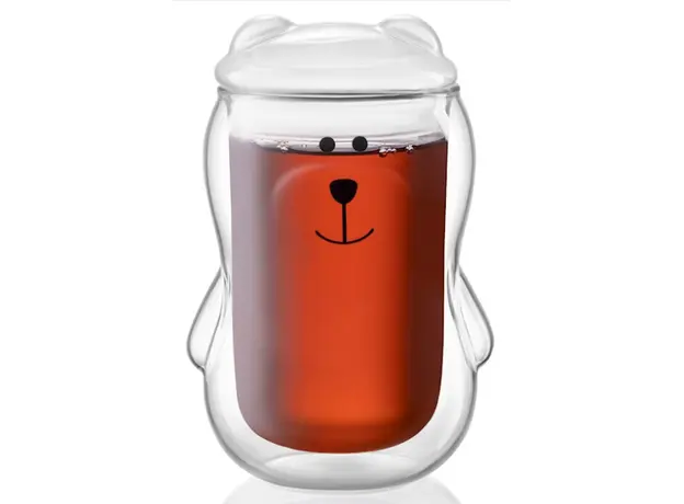 ჭიქების ნაკრები Ardesto Double wall borosilicate glass mug set with a lid Animals, 300 ml, 2 pcs, with glass lid, 4 image
