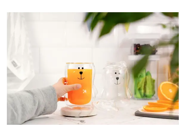 ჭიქების ნაკრები Ardesto Double wall borosilicate glass mug set with a lid Animals, 300 ml, 2 pcs, with glass lid, 5 image