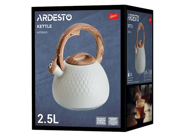 ჩაიდანი Ardesto Kettle Gemini, 2.5l, stainless steel, beige, 4 image