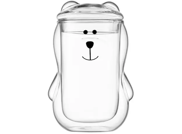 ჭიქების ნაკრები Ardesto Double wall borosilicate glass mug set with a lid Animals, 300 ml, 2 pcs, with glass lid