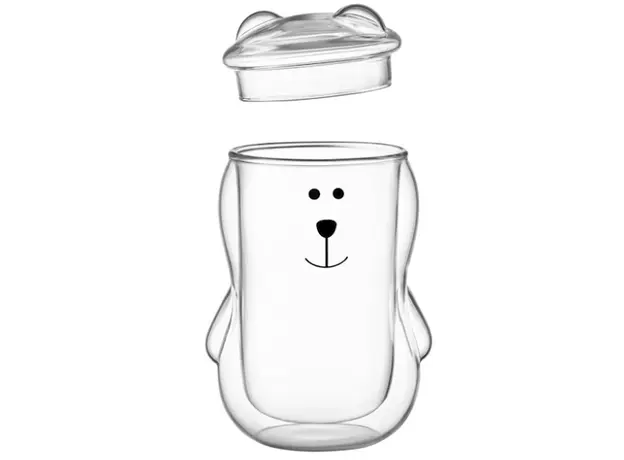 ჭიქების ნაკრები Ardesto Double wall borosilicate glass mug set with a lid Animals, 300 ml, 2 pcs, with glass lid, 3 image