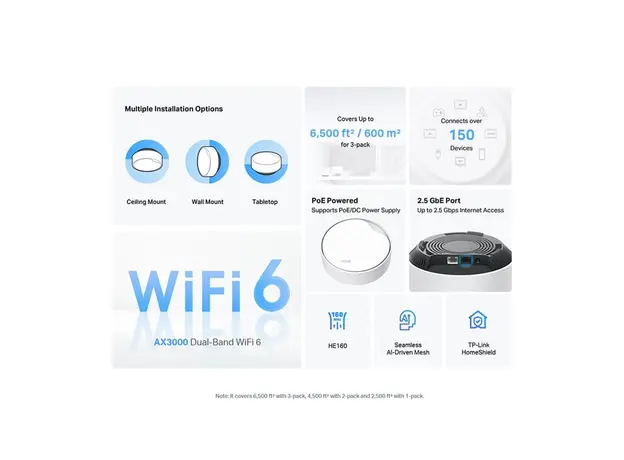 Wi-Fi როუტერი TP-link Deco X50-PoE(3-pack) AX3000 Whole Home Mesh Wi-Fi 6 System with PoE, 4 image