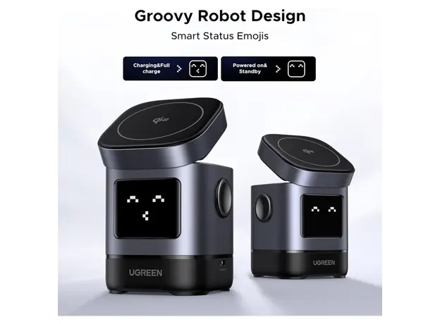 უსადენო დამტენი UGREEN Uno W709 (45775) Qi2, 15W, 2-in-1 Magnetic Wireless Charger, Black/Grey, 4 image