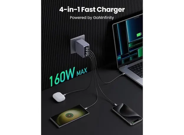 მობილურის დამტენი UGREEN X763 (25877) Nexode Pro, 160W, Type-C, USB, Grey, 8 image