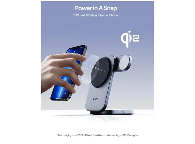 უსადენო დამტენი Aukey 3 in-1 15W LC-MC312 MagFusion Z Qi2 Foldable Wireless Charging Station - Gray, 4 image
