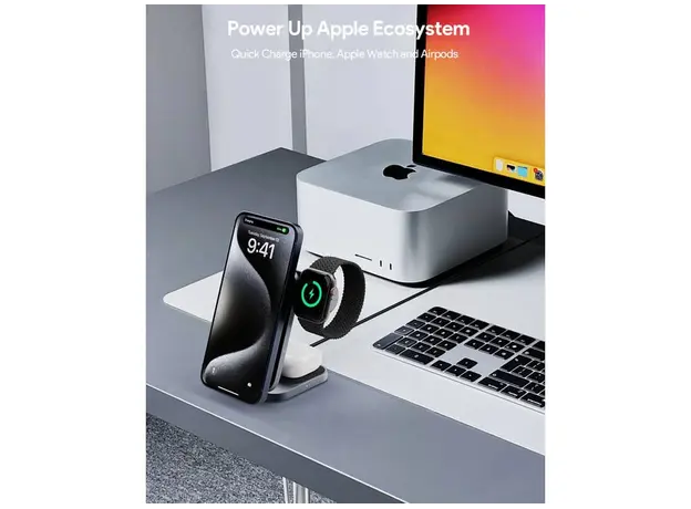 უსადენო დამტენი Aukey 3 in-1 15W LC-MC312 MagFusion Z Qi2 Foldable Wireless Charging Station - Gray, 3 image