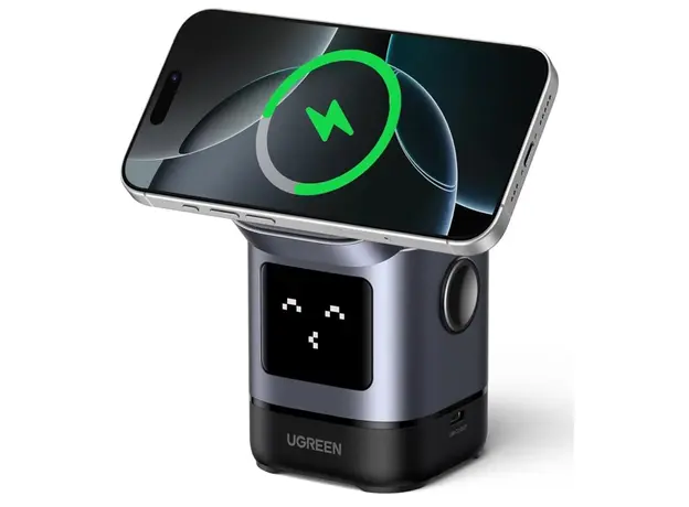 უსადენო დამტენი UGREEN Uno W709 (45775) Qi2, 15W, 2-in-1 Magnetic Wireless Charger, Black/Grey, 2 image