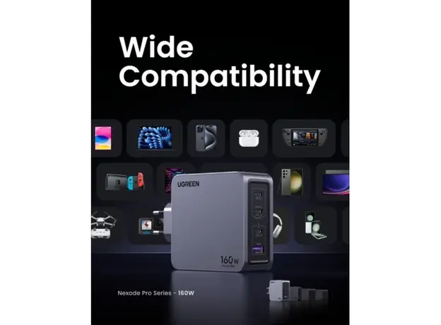 მობილურის დამტენი UGREEN X763 (25877) Nexode Pro, 160W, Type-C, USB, Grey, 6 image