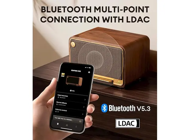 დინამიკი Edifier D32, 60W, Bluetooth, USB-C, AUX, Speaker, Brown, 7 image