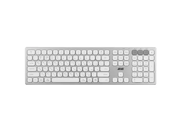 კლავიატურა 2E 2E-KS270WBWH Scissor, Wireless, USB, Bluetooth, Keyboard, White/Silver