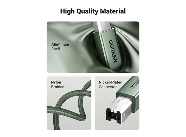 პრინტერის კაბელი UGREEN 90817, USB-A To USB-B, Printer Cable, 3m, Green, 4 image
