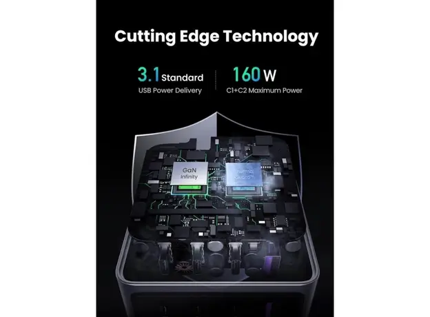 მობილურის დამტენი UGREEN X763 (25877) Nexode Pro, 160W, Type-C, USB, Grey, 5 image