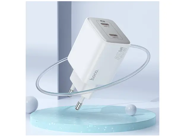 ადაპტერი Hoco N42 Elogiado dual-port PD45W (2C) charger white, 4 image