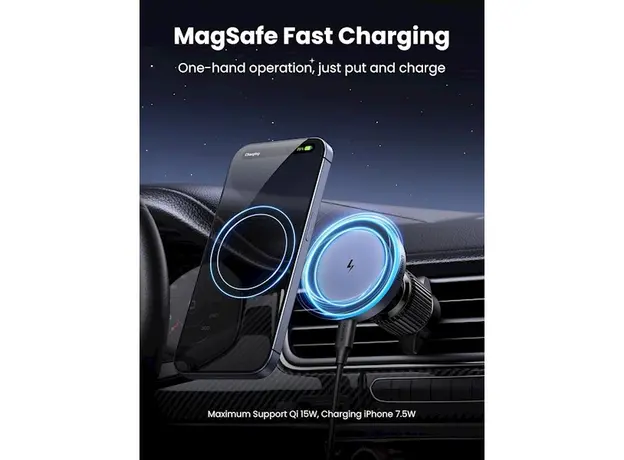 უსადენო დამტენი UGREEN W525 (35029), 15W, Magnetic Car Wireless Charger, Grey, 6 image