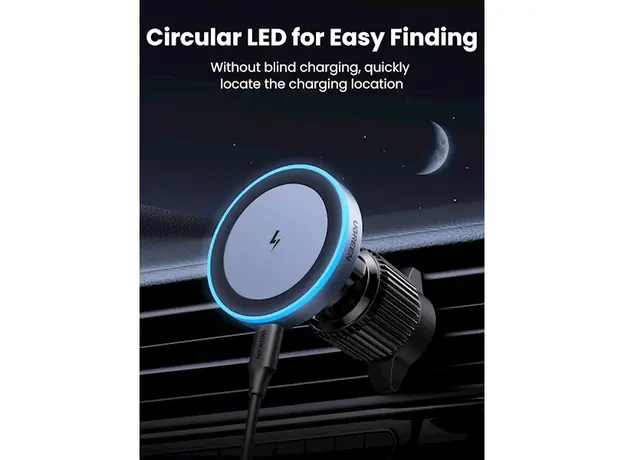 უსადენო დამტენი UGREEN W525 (35029), 15W, Magnetic Car Wireless Charger, Grey, 3 image
