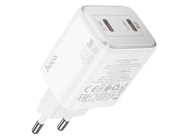 ადაპტერი Hoco N42 Elogiado dual-port PD45W (2C) charger white