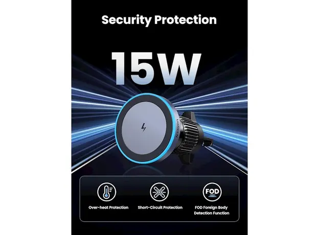 უსადენო დამტენი UGREEN W525 (35029), 15W, Magnetic Car Wireless Charger, Grey, 7 image