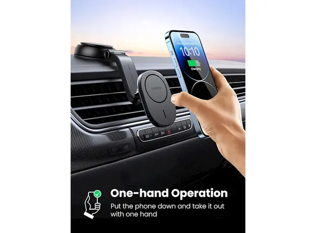 უსადენო დამტენი UGREEN CD345 (15120), 15W, Magnetic Car Wireless Charger MagSafe, Black, 5 image