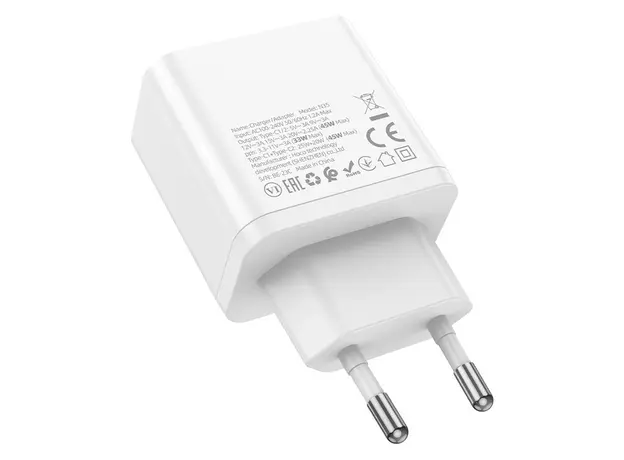 ადაპტერი Hoco N35 Streamer dual-port PD45W (2C) charger white, 3 image
