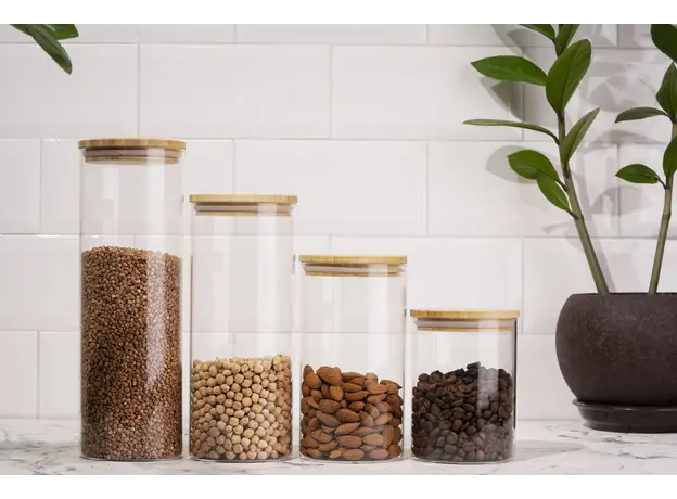 ქილა Ardesto Jar Midori, 1300ml, glass, bamboo, round, transparent, 5 image