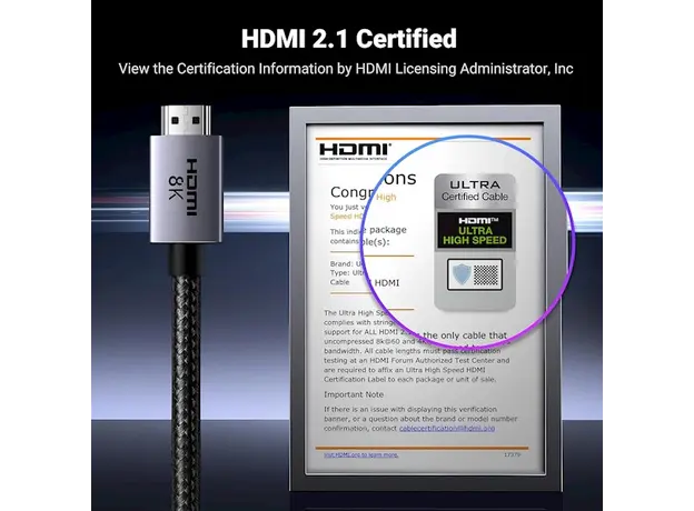 HDMI კაბელი UGREEN HD171(25911), 8K HDMI To HDMI, 3M, Grey, 9 image
