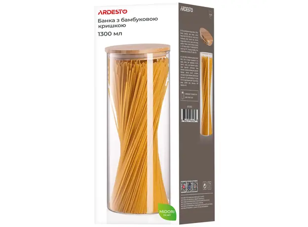 ქილა Ardesto Jar Midori, 1300ml, glass, bamboo, round, transparent, 6 image