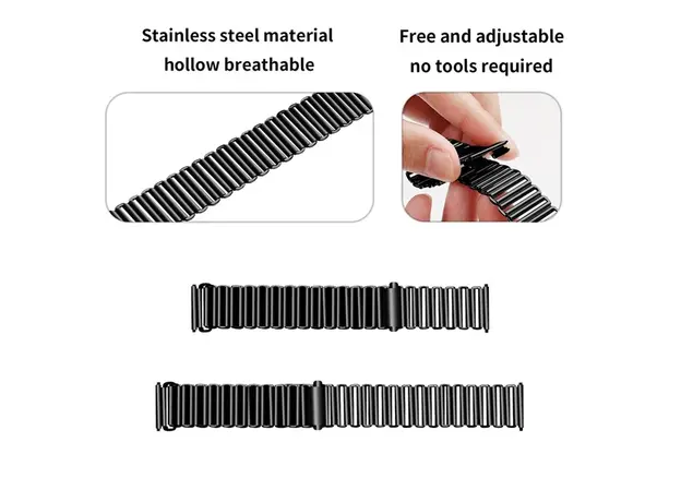 სმარტ საათის სამაჯური Stainless Steel Wrist Band 20mm Adjustable Hollow Watch Strap - Black, 4 image