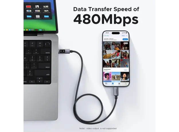 USB კაბელი UGREEN Uno L509 (35501), 100W, Type-C to Type-C, 1M, Black/Grey, 4 image