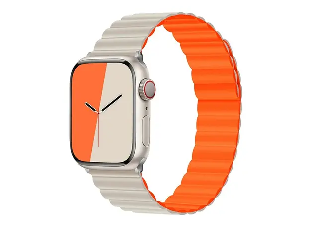 სმარტ საათის სამაჯური TVC KALEBOL Magnetic Watch Band for Apple Watch Series 10 9 8 7 SE 6 5 4 3 2 1 42mm 41mm 40mm 38mm Silicone Adjustable Strap - Starlight Orange