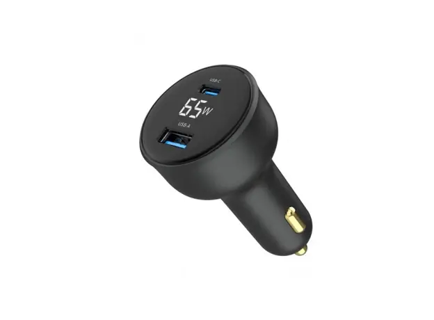 მანქანის დამტენი Gembird TA-UC-AC2PD65LCD-CAR-01 2-port USB Car Fast Charger USB-C PD LCD 65W Black, 6 image