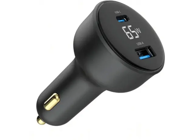 მანქანის დამტენი Gembird TA-UC-AC2PD65LCD-CAR-01 2-port USB Car Fast Charger USB-C PD LCD 65W Black, 2 image