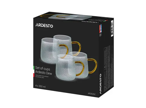 ჭიქების ნაკრები Ardesto Set of cups  Dew, 350ml, 4pcs, borosilicate glass, transparent, 4 image