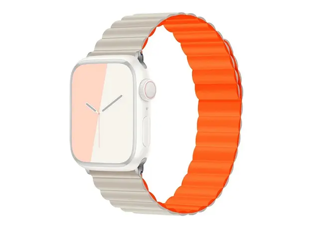 სმარტ საათის სამაჯური TVC KALEBOL Magnetic Watch Band for Apple Watch Series 10 9 8 7 SE 6 5 4 3 2 1 42mm 41mm 40mm 38mm Silicone Adjustable Strap - Starlight Orange, 3 image