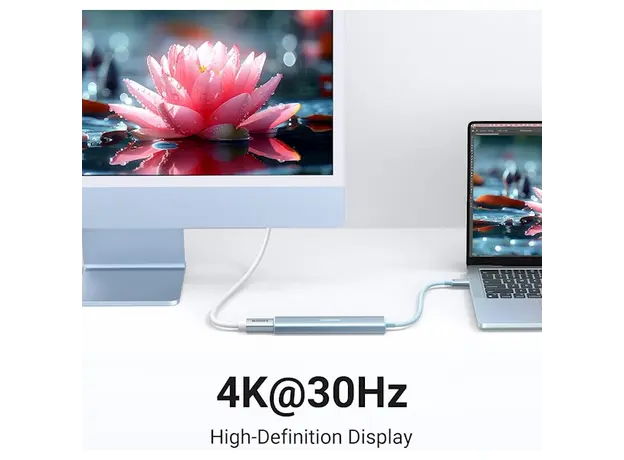 USB-C ჰაბი UGREEN CM478 (35581), USB, USB-C, HDMI, HUB, Blue, 6 image