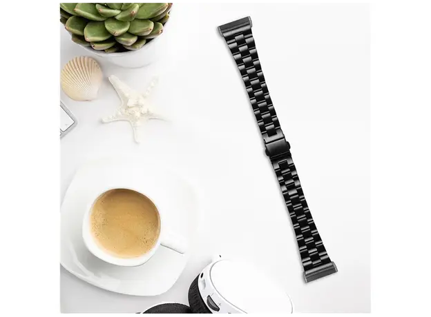 სმარტ საათის სამაჯური For Samsung Galaxy Watch Stainless Steel 3-Bead Watch Strap 20mm Replace Band - Black, 4 image
