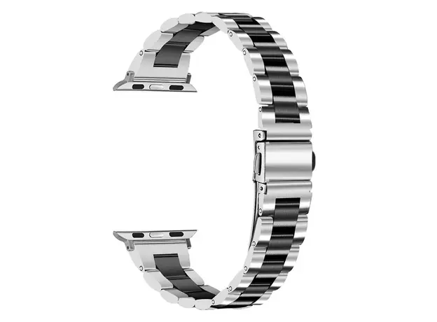 სმარტ საათის სამაჯური For Samsung Galaxy Watch Stainless Steel 3-Bead Watch Strap 20mm Replace Band - Silver+Black
