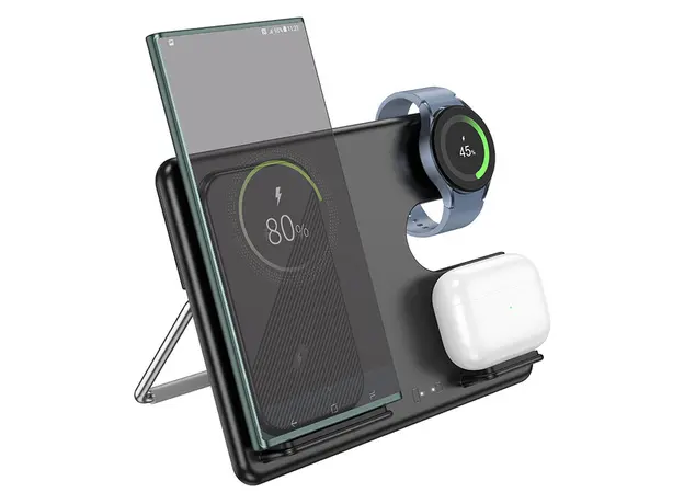 პორტატული დამტენი Hoco CQ2 Flash folding 3-in-1 wireless fast charger(SAM Watch) black, 3 image