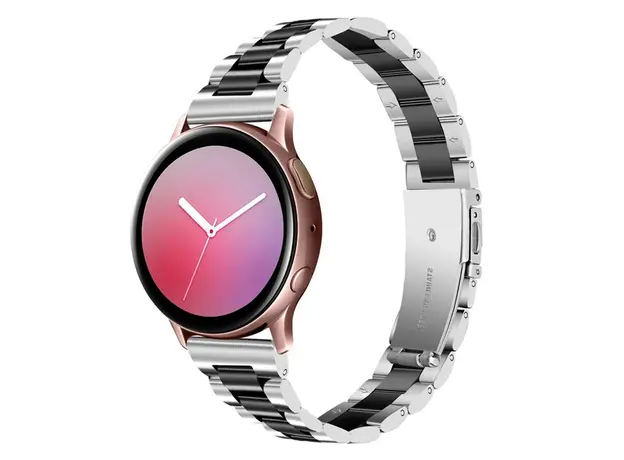 სმარტ საათის სამაჯური For Samsung Galaxy Watch Stainless Steel 3-Bead Watch Strap 20mm Replace Band - Silver+Black, 3 image