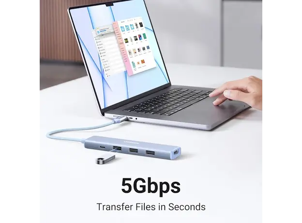 USB-C ჰაბი UGREEN CM478 (35581), USB, USB-C, HDMI, HUB, Blue, 7 image