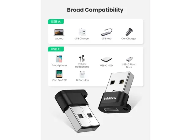 USB ადაპტერი UGREEN US280 (50568), USB A Male To USB-C Female Adapter, Black, 4 image