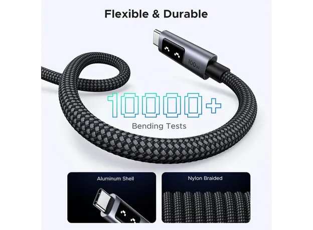 USB კაბელი UGREEN Uno L509 (35501), 100W, Type-C to Type-C, 1M, Black/Grey, 5 image